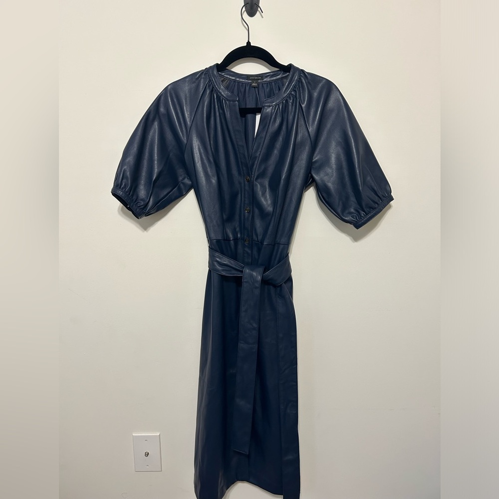 Ann Taylor Navy Blue Leather Dress